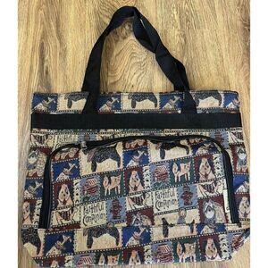 Vintage Faithful Companion Dog Print Tapestry Tote Bag Shoulder Scottish Terrier